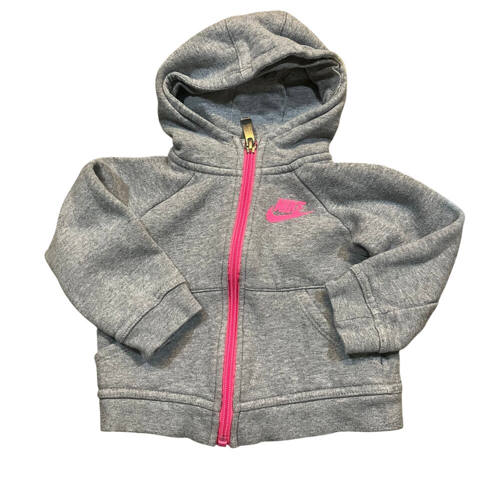 Nike Full Zip Hoodie‎ Girl 18M Gray Pink Swoosh Hooded Sweatshirt